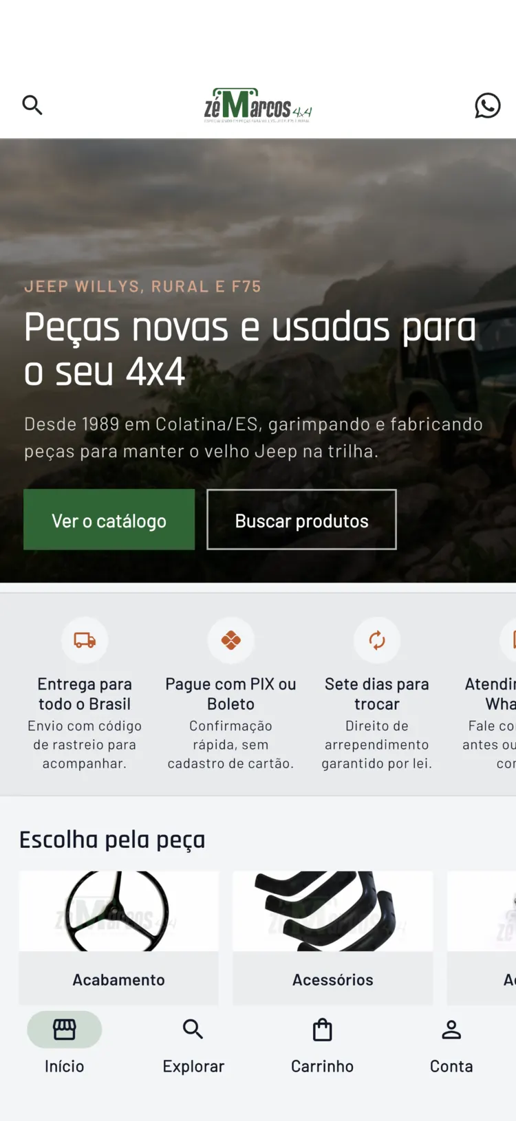 Tela inicial do app da Zé Marcos 4x4.